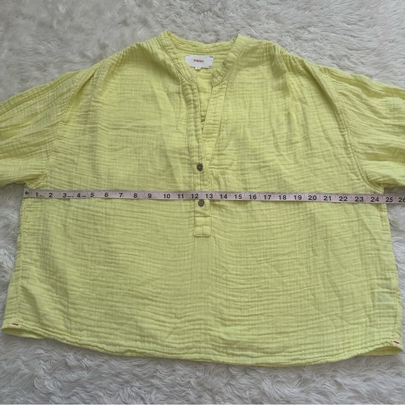 XiRENA Blouse Taye Top Partial Button Front Short Sleeve 100% Cotton Yellow Sz M - Picture 9 of 11